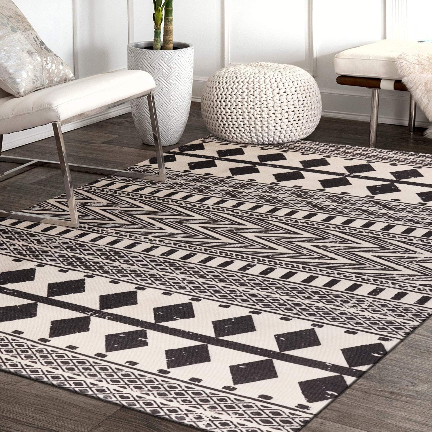 LEEVAN Cotton Diamond Doormat Black and White Kitchen Rugs Non Slip Fully Reversible Laundry Rugs Machine Washable Carpet Bathroom Bedroom Enterway Indoor or Outdoor Accent Decor