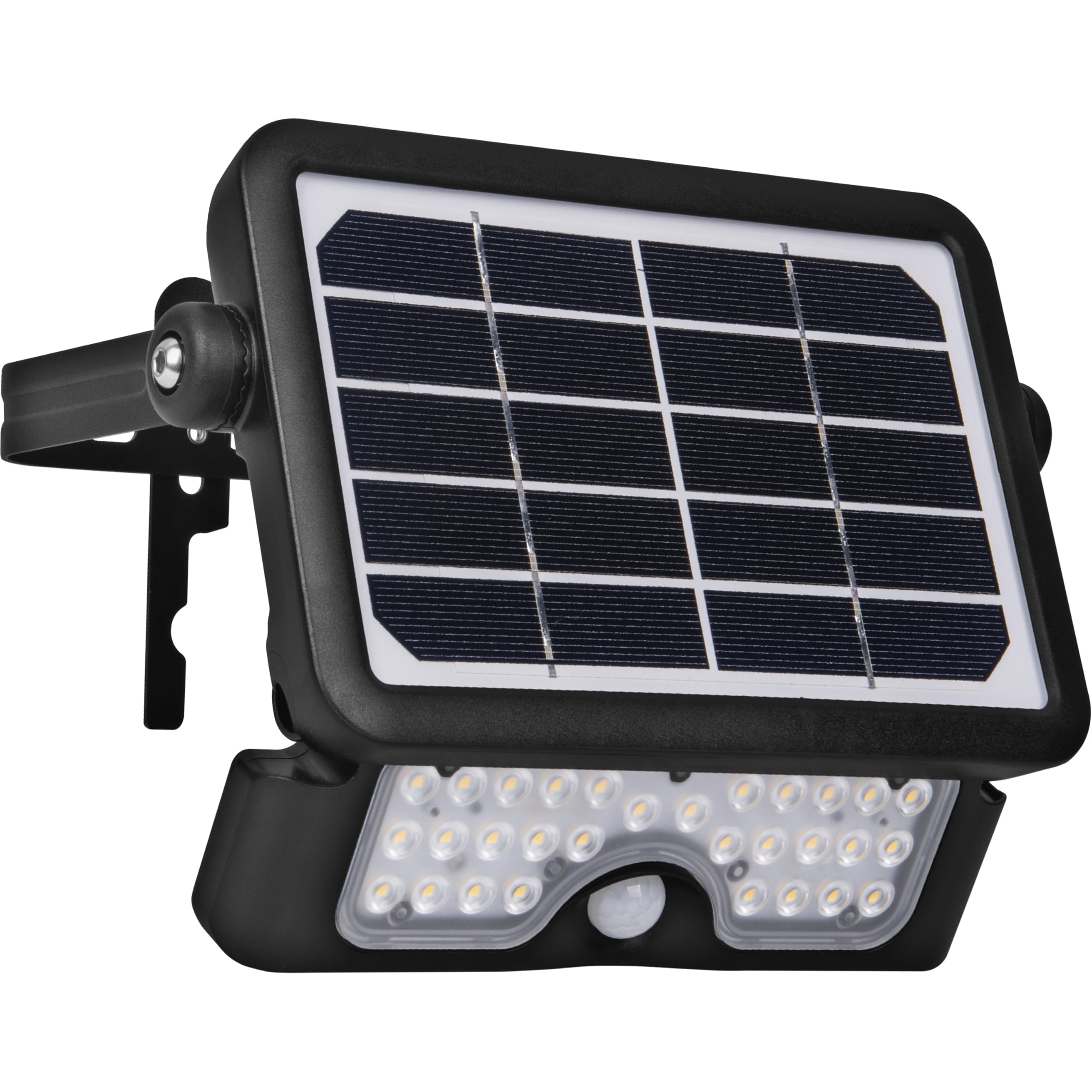 Luceco Solar Powered LED Outdoor Floodlight with PIR Motion Sensor, Security Light, Exterior Lighting, Angular Design, Adjustable, Guardian, Black, IP65, 5W, 550lm, 4000K, LEXSF6B40