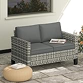 Outsunny 2 Seater Outdoor Sofa with Cushions, 44" Rattan Patio Couch Outdoor Loveseat with Armrests, 529 LBS Capacity, Steel 