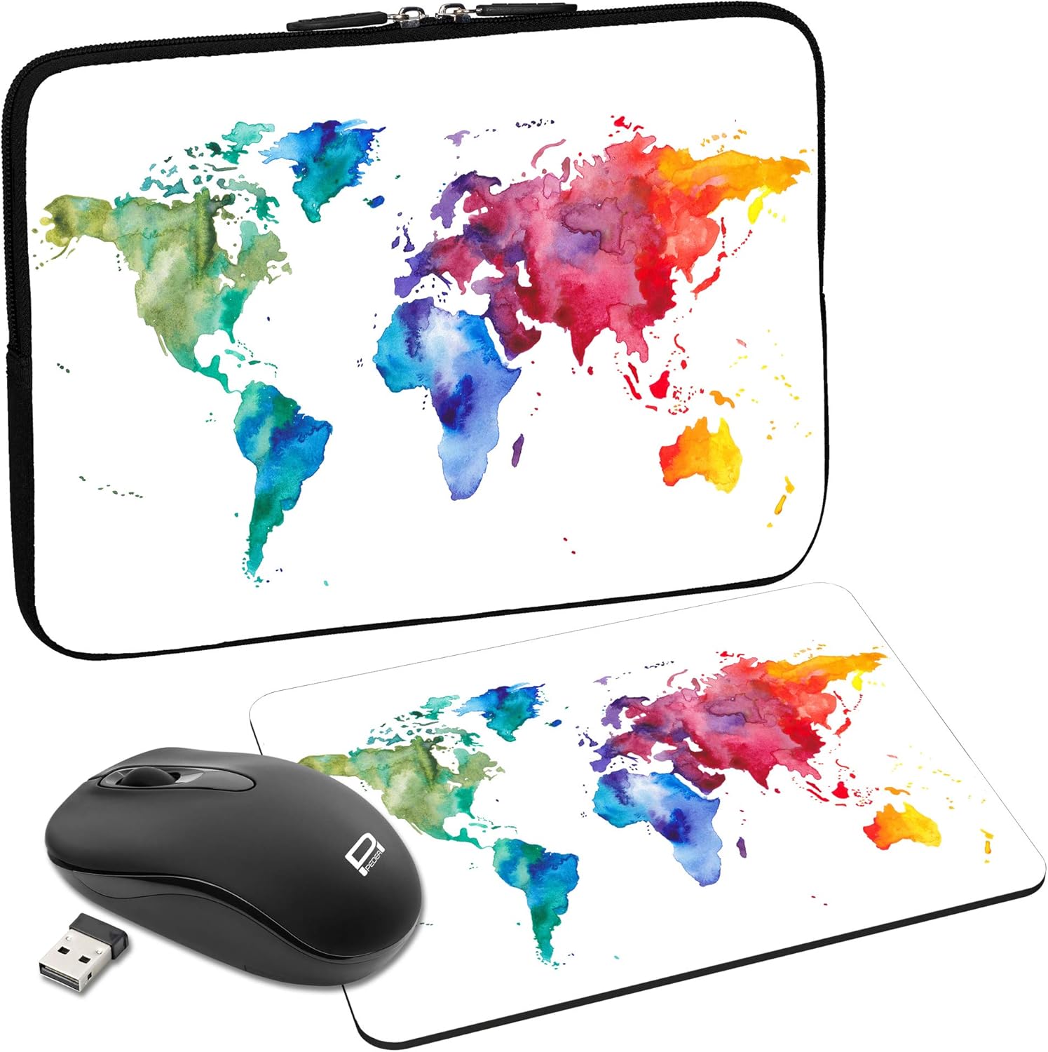 PEDEA Design Tablet PC Case 10.1 Inch with Mouse Pad and Wireless Mouse Color World, 10,1 Zoll + Maus und Mauspad