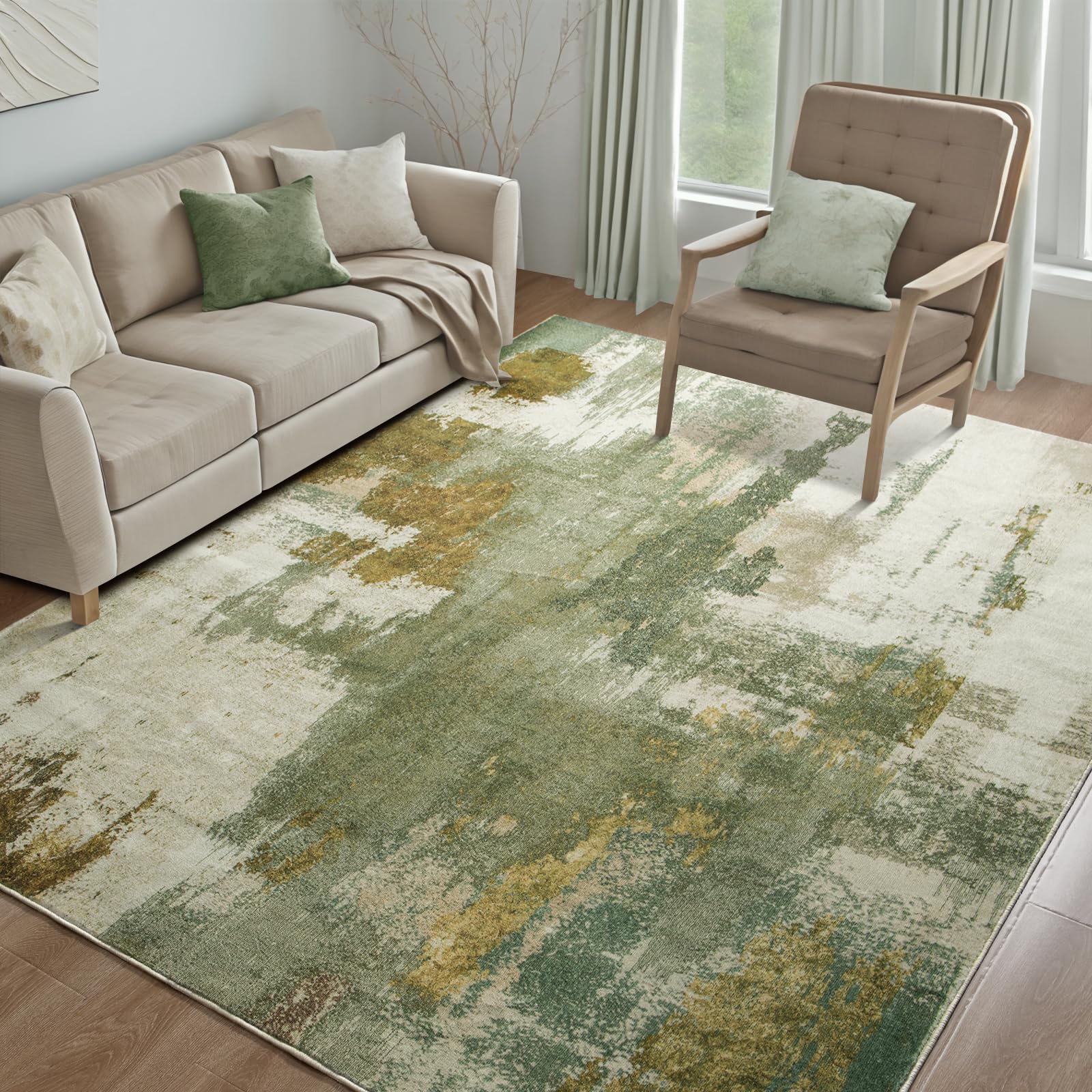 Photo 1 of Kelarea Living Room Rug, 6x9 Rug Modern Abstract Washable Rugs Green Faux Wool Vintage Carpets, Non Slip Rugs for Bedroom, Dining Room, College Dorm, Kids Playroom, Home Office