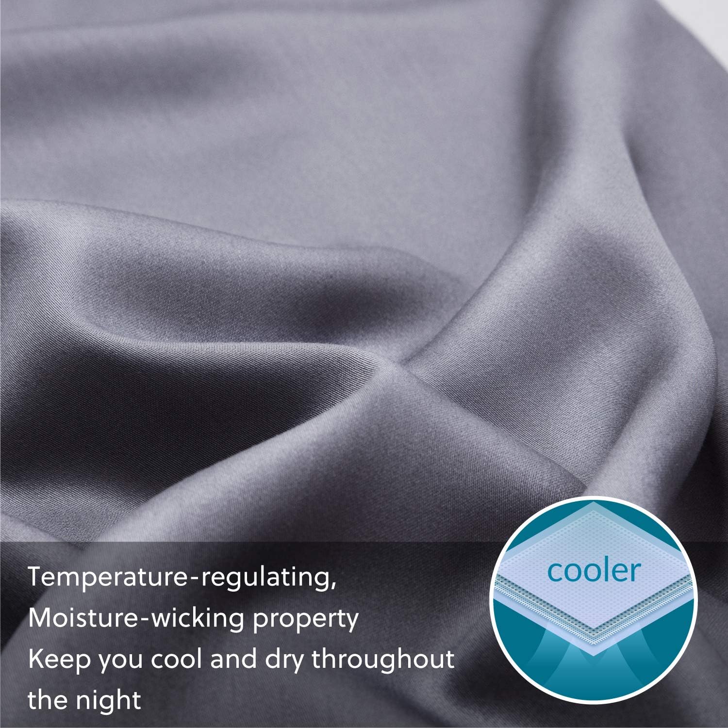 Bedsure Cooling Bamboo Pillowcases Set of 2 - Breathable Cool Ultra Soft Pillow Cases - Viscose from Bamboo - Organic Natural Silky Material, Moisture Wicking(Grey, Queen Size 20x30 inches): Kitchen & Dining