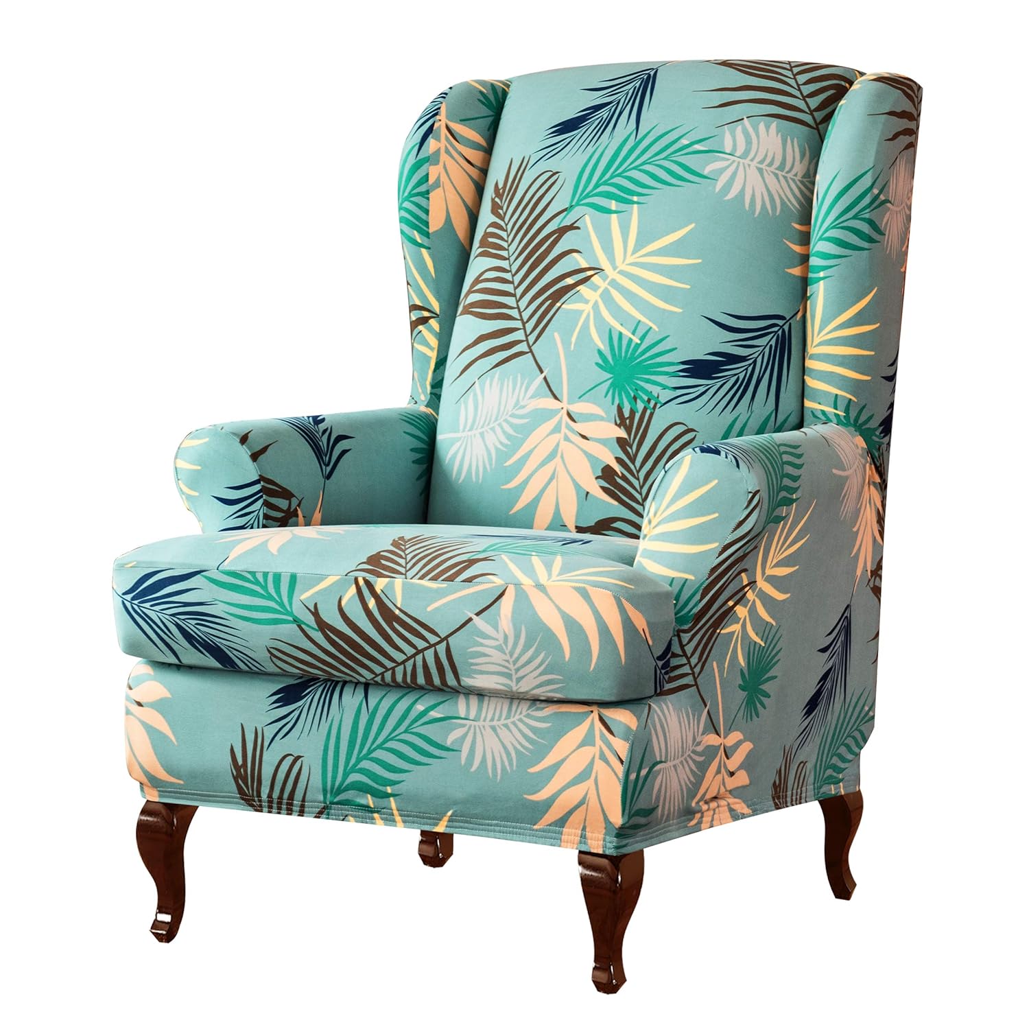 Subrtex 2 Piece Leaves Printed Stretch Wingback Chair Slipcovers (Wing