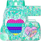 CCJPX 3PCS Backpack for Girls, 16”Kids Water Resistant Elementary Preschool Kindergarten School Bookbag with Lunch Box - Green