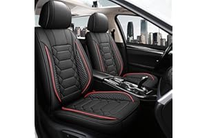 HAIYAOTIMES Leather Car Seat Covers Front Pair, Waterproof Faux Leather Seat Covers for Cars, Non-Slip Car Interior Covers Universal Fit for Most Cars Sedans Trucks SUVs, Black/Red