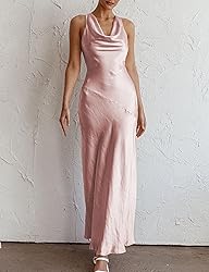 Satin Cowl Neck Sleeveless Backless Maxi Wedding