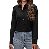 J.VER Button Down Shirts for Women Long Sleeve Dress Shirts Solid Business Causal Collared Work Blouses Top