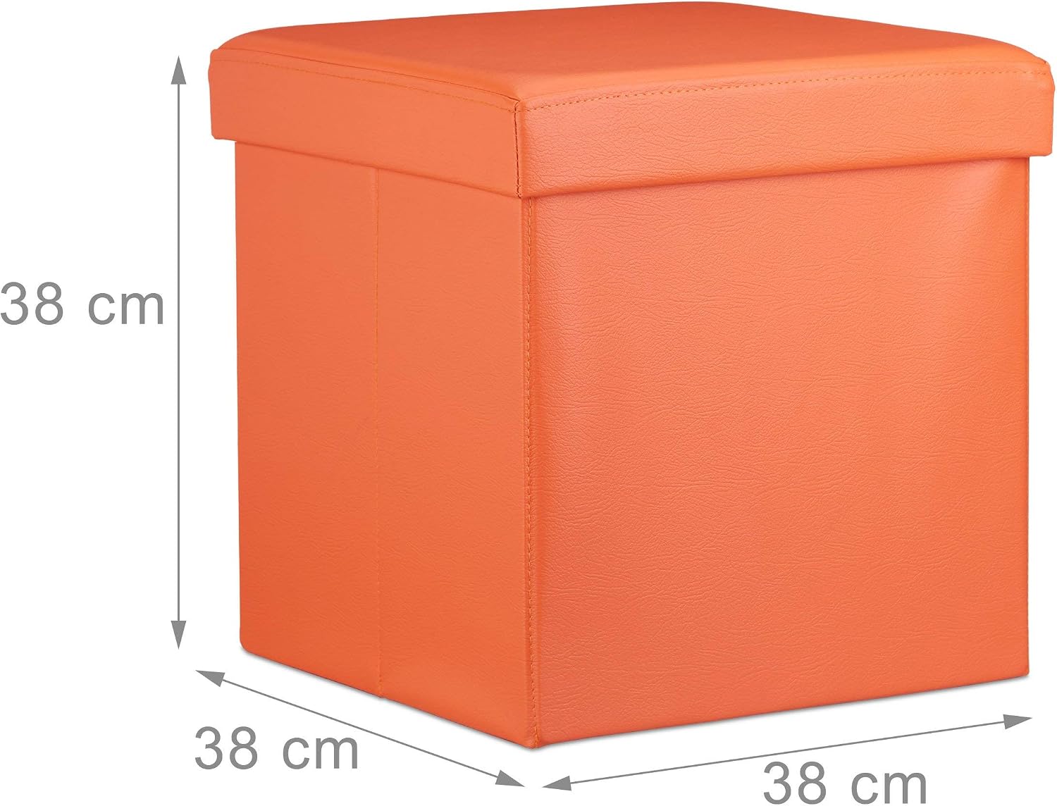 Relaxdays Folding Ottoman 38 x 38 x 38 cm Sturdy Storage Chair Pouffe and Footstool, Faux Leather Box, Removable Lid, Orange - Image 4