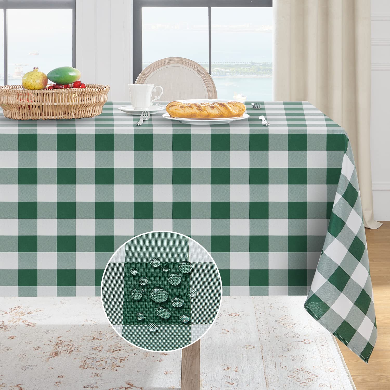 Photo 1 of Softalker Gingham Checkered Square Tablecloth - Waterproof Buffalo Plaid Table Cloth Stain Resistant Washable Table Cover for Picnic/Camping/Outdoor - Hunter Green, 54 x 54 Inch