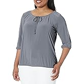 Star Vixen womens 3/4 Sleeve, Front Tie Peasant Top Blouse, Charcoal, Medium Petite US
