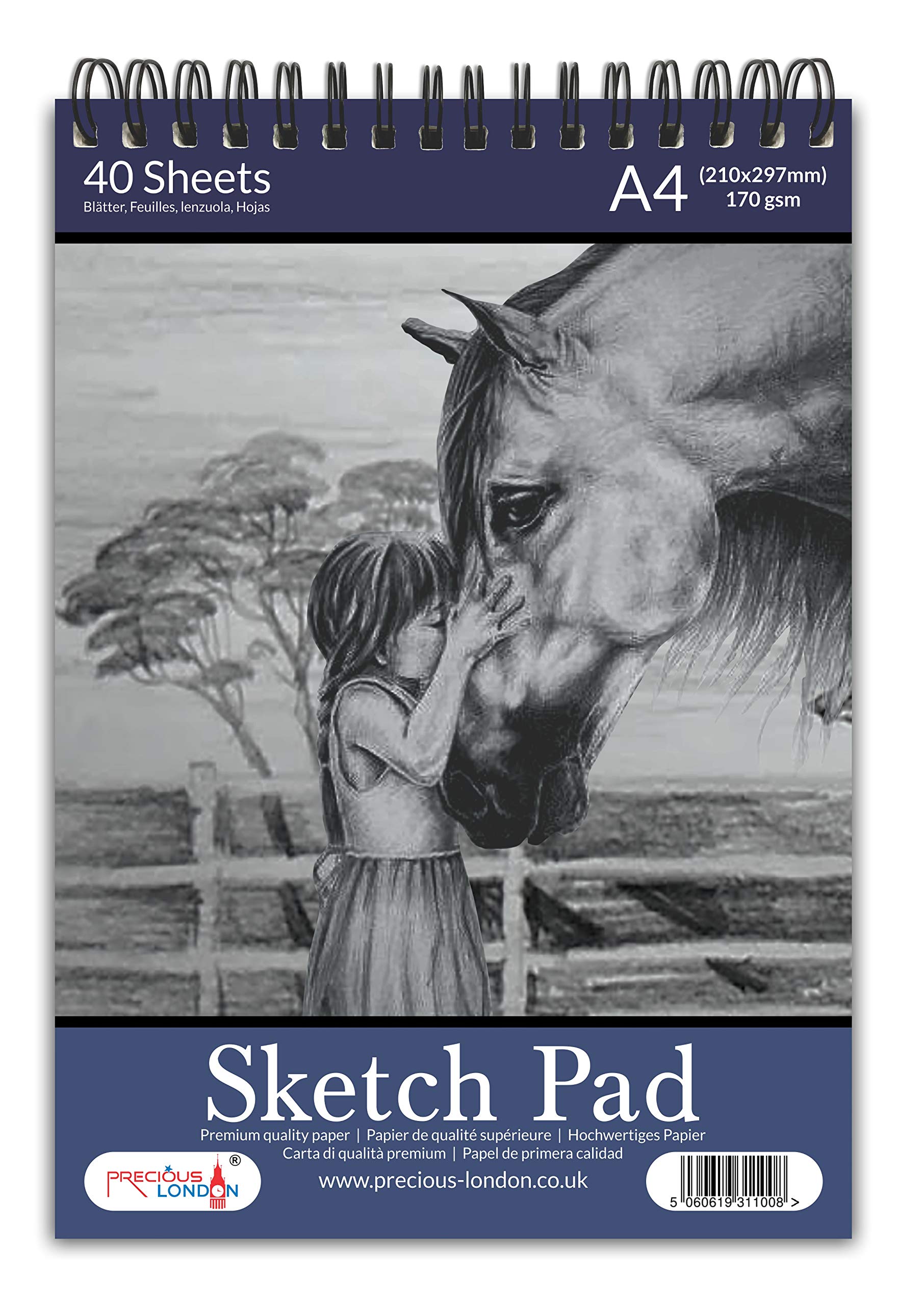 Artists Sketch Pad A4 Size Premium Quality Cartridge Paper Spiral Bound Artist Drawing Books 170gsm Durable Acid Free Sketch Paper (Horse)