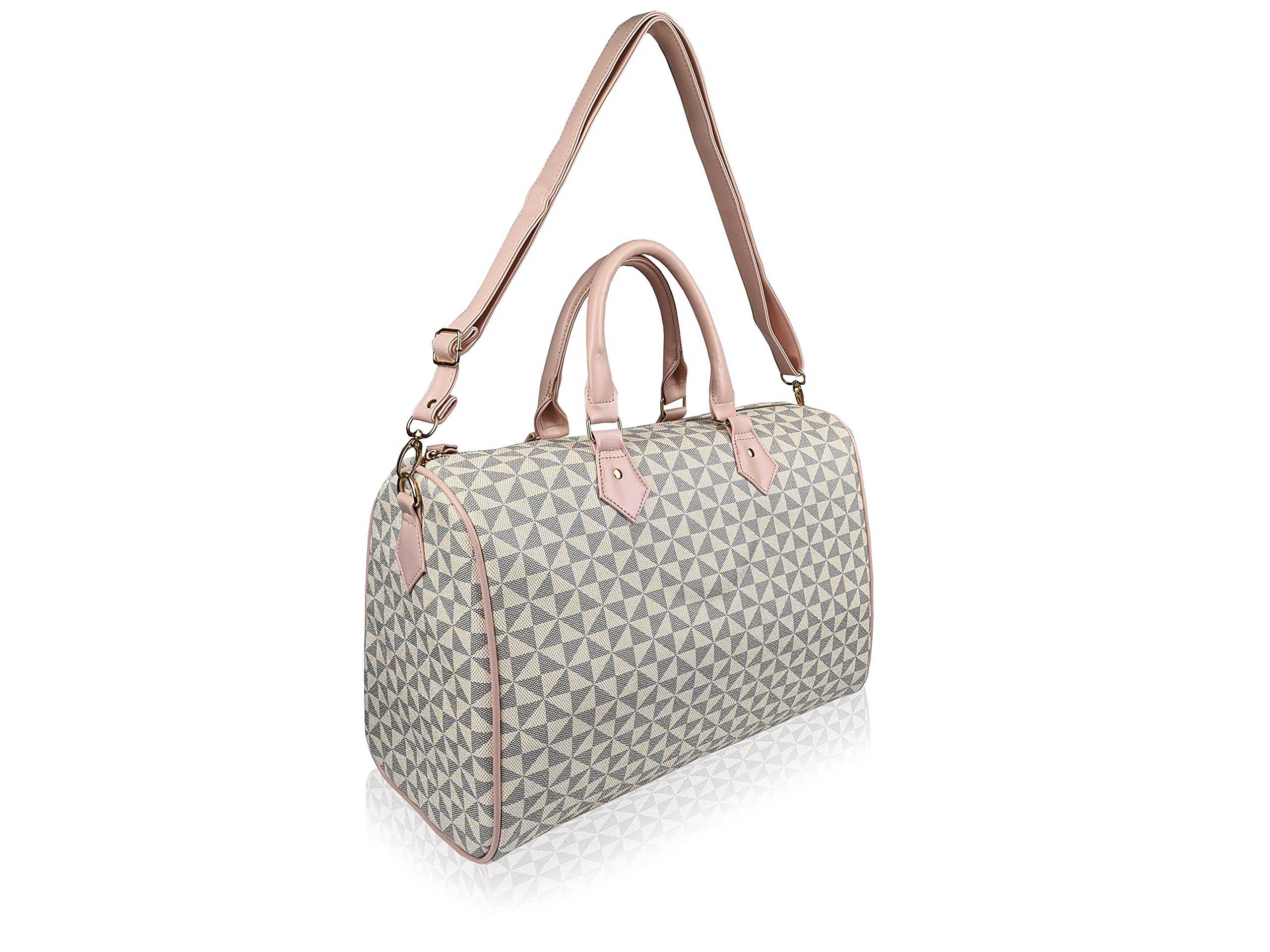 Quenchy London Ladies Travel Holdall Handbag – Pu Leather Women’s Duffle Bag, Gym Weekend Overnight 40cm x27 x19-20 Litre QL317B (Beige Pink)