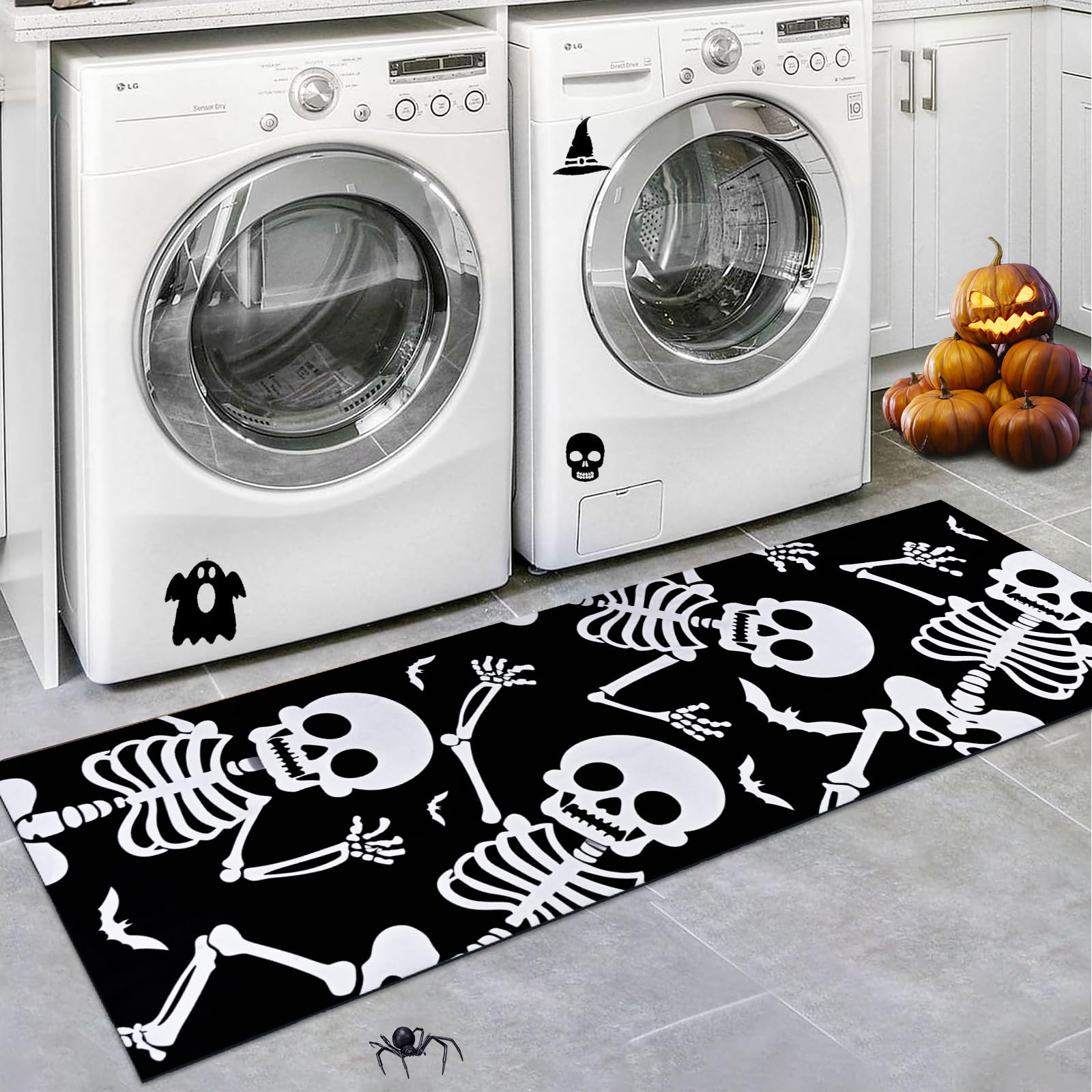 Photo 1 of Likiyol Halloween Runner Rug, Skeleton Laundry Runner Rug Skull Non-Slip Waterproof Washable Floor Mat for Indoor, Laundry, Entryway, Hallway, Kitchen, Living Room, Bedroom, Bathroom, 19.7 x 59.1 Inch