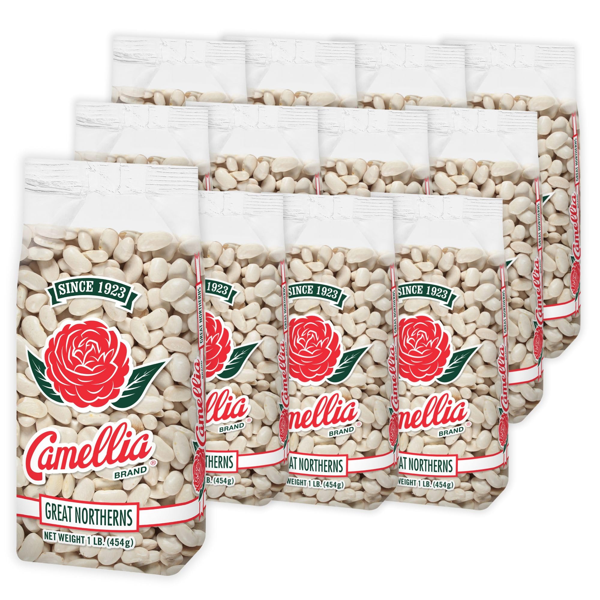 Camellia Brand Dried Great Northern Beans – Premium White Beans for Soups, Stews, Casseroles & Side Dishes – Non-GMO, Gluten-Free, High Protein, Vegan & Vegetarian Friendly, 1 Pound (Pack of 12) Image