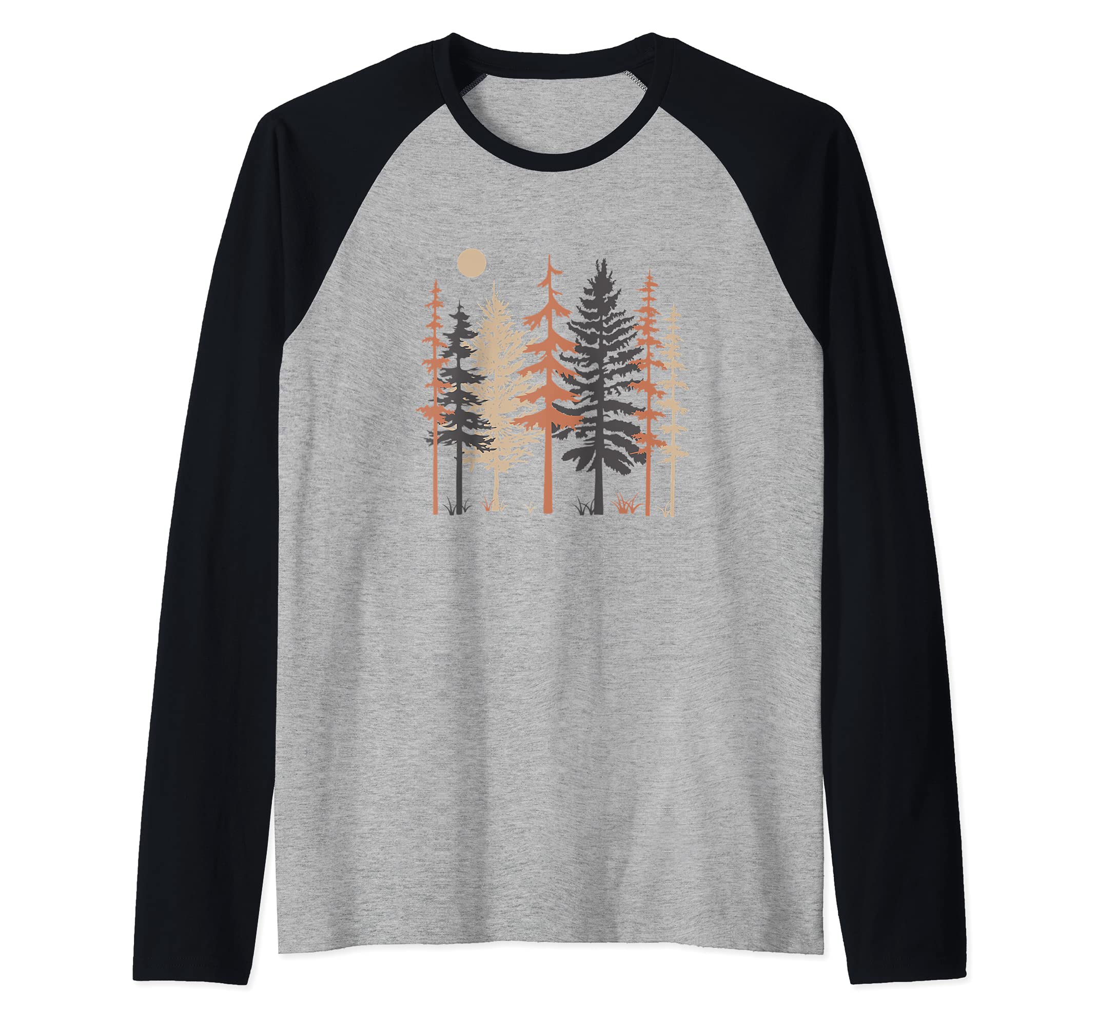 Camping graphic tree scene Forest hiking trendy Raglan Baseball Tee