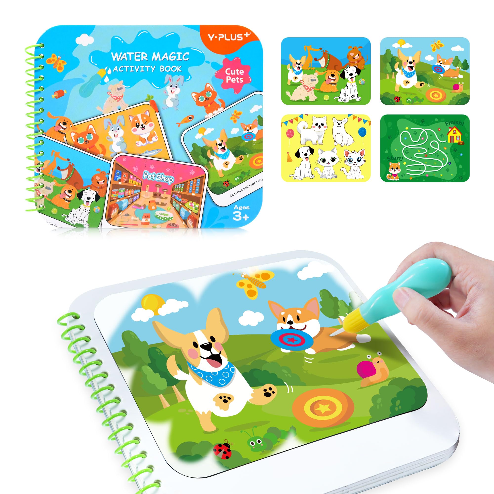 YPLUS Water Painting Books for Kids - Magic Colouring Book with Brush, Mess-Free Magic Painting Books with Water for Children - Animal