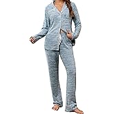 Anjue Pajamas for Women Soft Button Up Pajama Set Long Sleeve Shirt and Pajama Pants Lounge Sets S-XXL