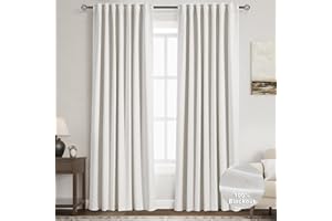 NANSPRING Cream Linen Blackout Curtains 84 inch Length 2 Panels Set for Bedroom Thermal Insulated 100% Blackout Linen Drapes Back Tab Neutral Rustic Farmhouse Block Out Room Darkening Window Curtains Ivory