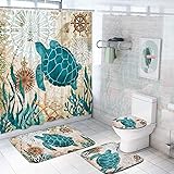 Sea Turtle Shower Curtain Sets with Non-Slip
