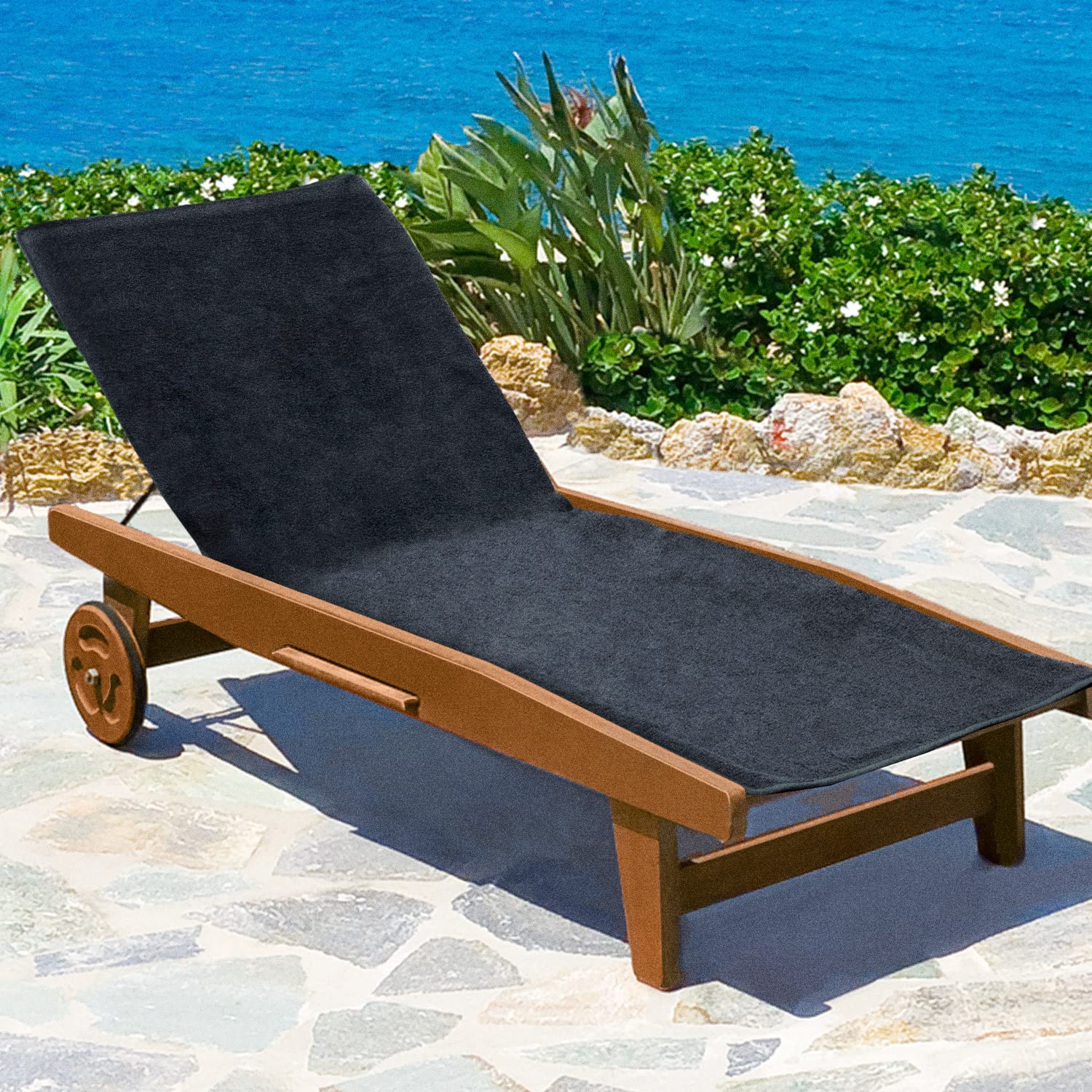 Beautissu XL Sun Lounger Towel 70x200cm Marbella - Soft Universal Terry Cloth Sunbed Beach Towel Holiday Recliner Slipcover - Non-Slip Beach Lounger 100% Cotton Terrycloth Anthracite