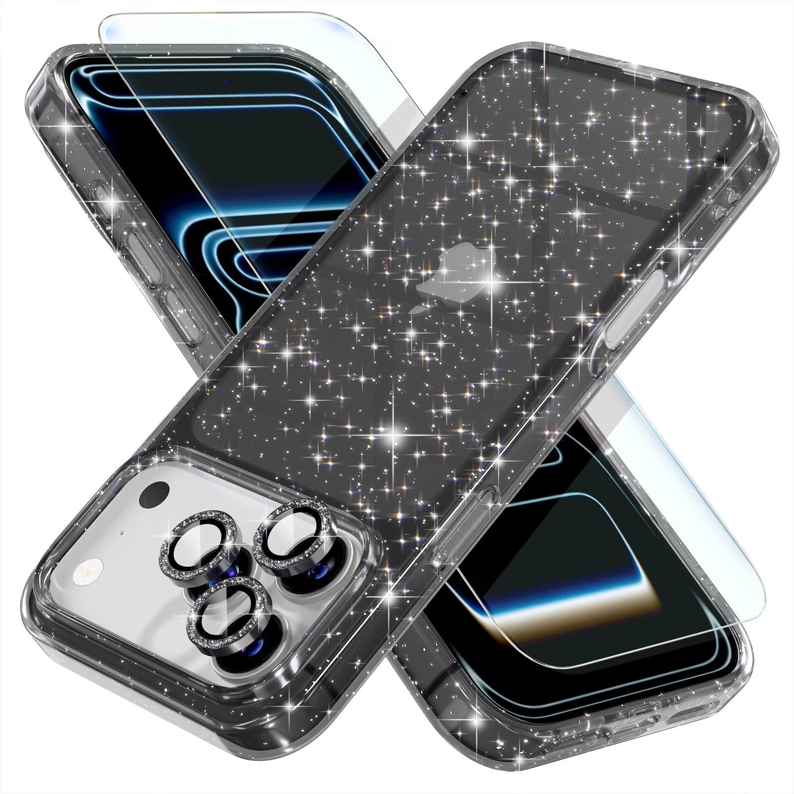 Choiche for iPhone 17 Pro Case Clear Women Girly (Glitter Black)