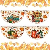 Cumule 4 Pack Hello Fall Fan Flag Pumpkin Patch Bunting Welcome Fall Harvest Time Half Fan Banner Thanksgiving Flag Decoration