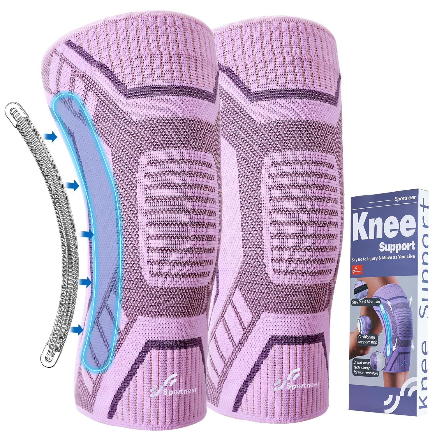 Photo 1 of Copper Knee Brace for Men & Women - Knee Compression Sleeve with Side Stabilizers - Knee Support for Running, Hiking, Working, Basketball, Volleyball, Gym, Meniscus Tear, ACL, Arthritis Knee Pain Relief, A Pair (Pink-Purple, Medium(16"-18.5"))