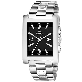Aurex Analouge Black Dial Watch Water Resistant Silver Color Strap Watches for Mens/Boys (AX-GSQ150-BKC)