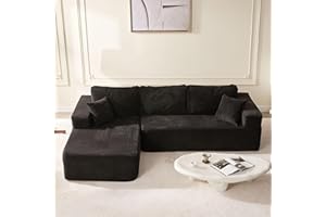 EJC 107 Inches Boneless Couch, Sofa Bed Couch for Living Room with Memory Foam, L Shaped-Left, Corduroy, Black