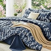 MUXHOMO Navy Blue Twin Comforter Set, Elegant Floral Print Bed in a Bag 5 Pieces, Ultra Soft & Breathable Reversible Botanical Pattern Bedding Set with Comforter, Sheets, Pillowcase, and Sham