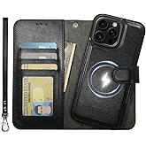 CAVOKAS Case Wallet for iPhone 16 Pro Max Wallet Case, Detachable Leather Cover with Card Holder, Strong Magnetic Compatible with MagSafe Wireless Charging, Kickstand Shockproof Cover 6.9 inch, Black