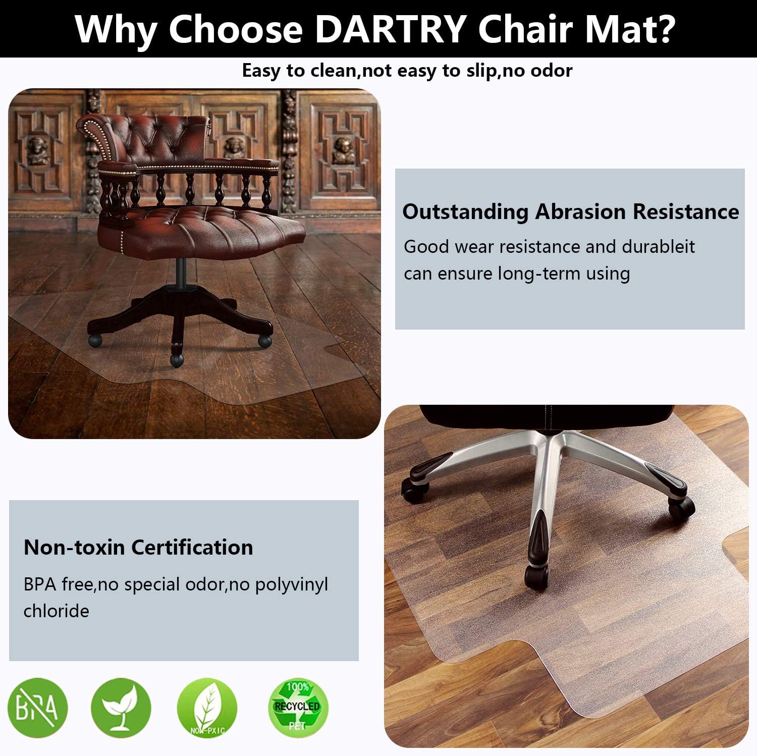 Office Chair Mat for Hardwood Floor with 35''×47'', Tile Floor Protector PVC Transparent, Heavy Duty Clear Wood, Polyethylene Hard Floor Mat for Computer Desk : Office Products