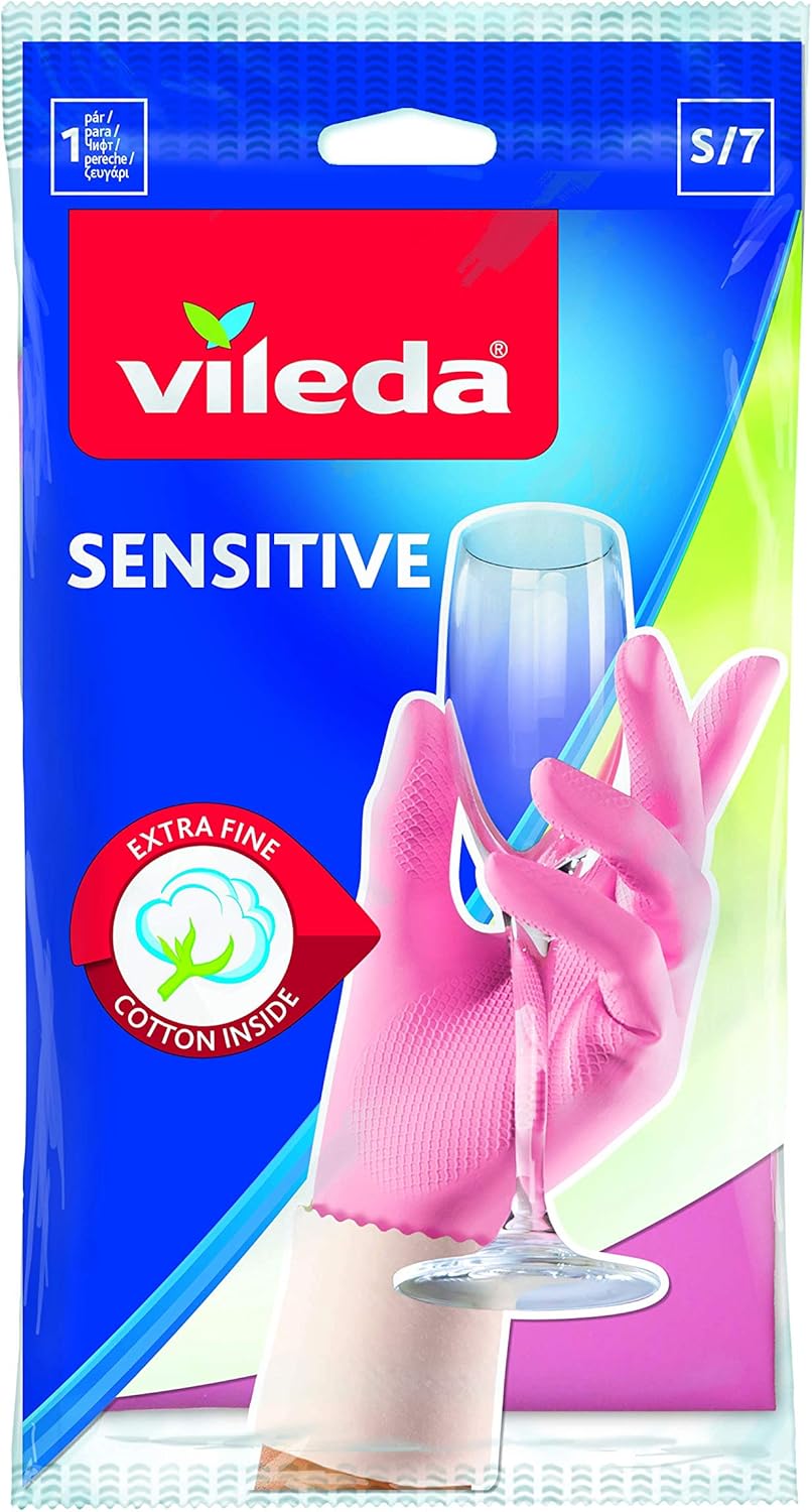 Vileda Der Feine/ Sensitive Gummihandschuh für maximales Tastempfinden, Größe S, 1 Paar, Farbig Sortiert