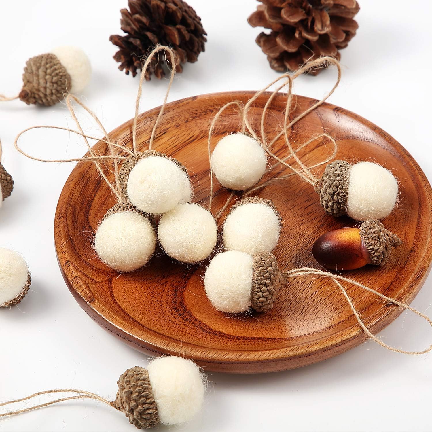 Wreaths, Garlands & Swags - Boao Felt Acorn Ornaments Fall Hanging Ornaments 18 Pieces Felt Acorn Garland for Tree with 32.8 ft Rope Farmhouse Acorn Room Woodland Party Decor for Fall Christmas