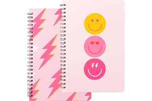 L1rabe 2 A5 Preppy Spiral Notebooks for Teens Girls Spring Back to School Y2K Hardbound Journal for College Student Happy Smile Hardcover Notebooks, Easter Gifts Pink Notepad Diary for School Supplies