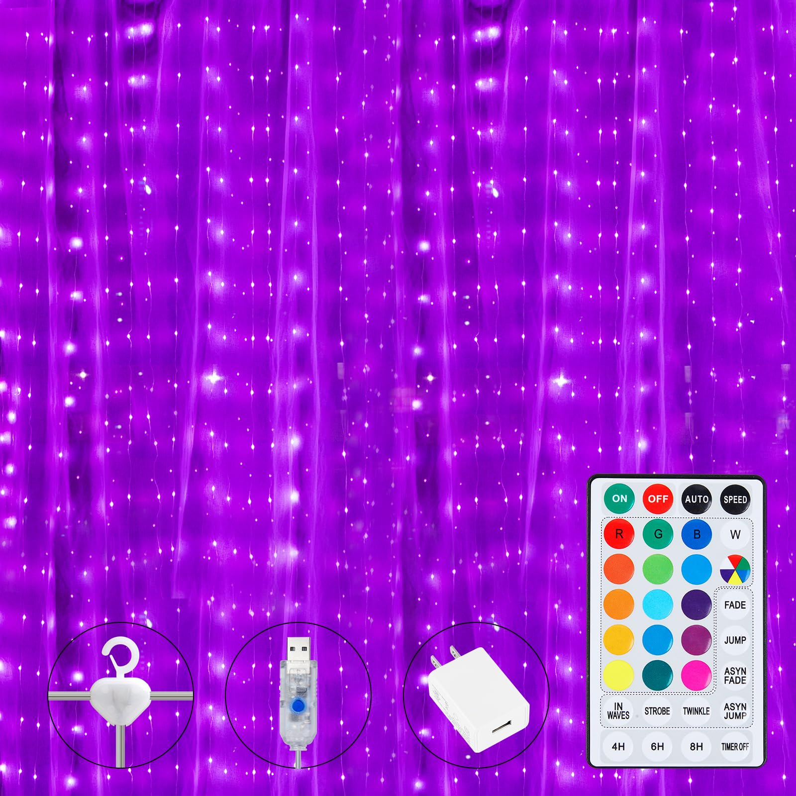 Photo 1 of 16 Colors Changing Curtain Lights - 250 LED 9.8 X 8.8 FT Fairy String, 7 Modes Twinkle with Remote, Backdrop Wall Hanging Dripping for Bedroom Backyard Halloween Christmas Decor