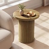 VASAGLE Round Side Table, Tambour End Table, Mid Century Modern Nightstand | Easy Assembly, for Small Spaces, Living Room, Bedroom, Home Office, 17.7 x 19.7 Inches, Natural Brown ULET295K101