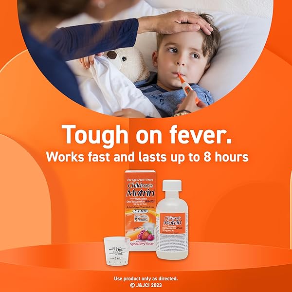 CHILDREN’S MOTRIN ORAL SUSPENSION 100MG IBUPROFEN MEDICINE, NSAID FEVER REDUCER & PAIN RELIEVER FOR MINOR ACHES & PAINS DUE TO COLD & FLU, DYE FREE, ALCOHOL-FREE, BERRY FLAVORED, 8 FL. OZ
