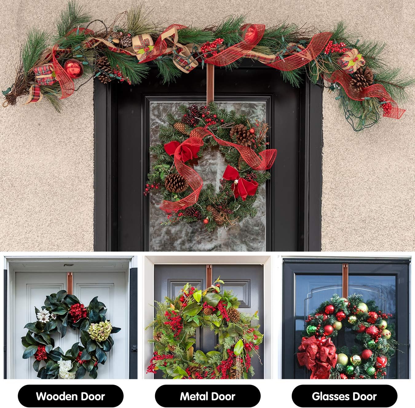 Wreath Hanger, Adjustable Length from 15 to 25 Inch Wreath Hanger for Front Door Heavy Duty with 20LB Upgrade Wreath Hook Holder for Christmas Decorations by AnCintre, Bronze: Kitchen & Dining