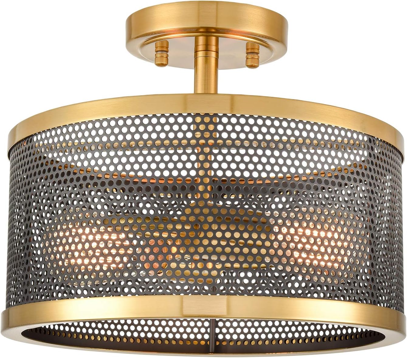 Modern Brass Metal Drum Ceiling Light Black Metal Mesh