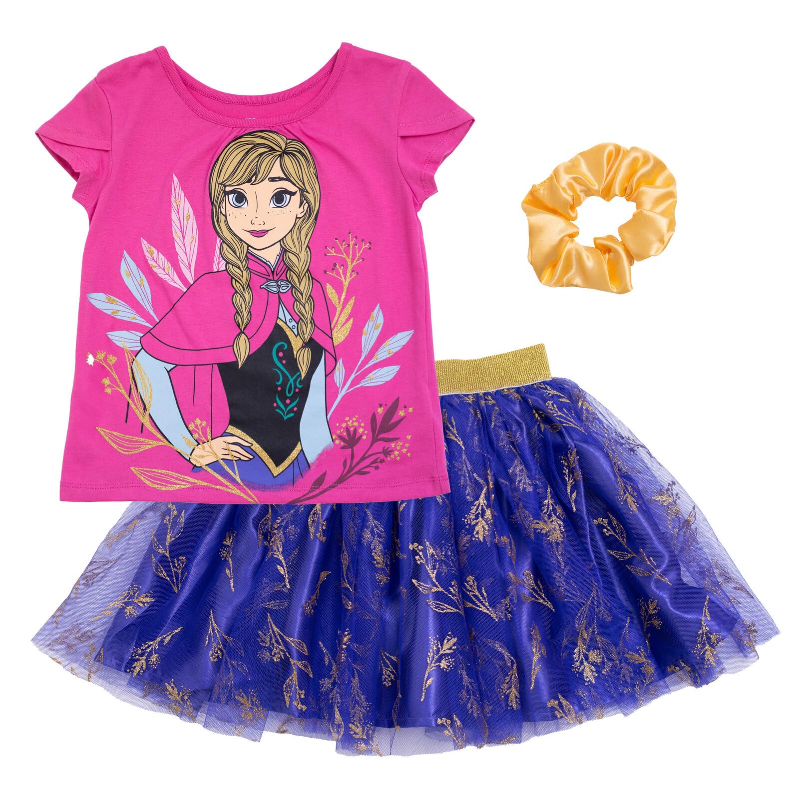 Disney Princess Moana Frozen Girls T-Shirt Tulle Mesh Skirt and Scrunchie 3 Piece Outfit Set Toddler to Big Kid