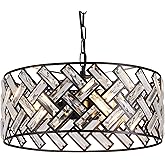 Black crystal ceiling light, 16 inch pendant light, circular living room light, kitchen island, bedroom and entrance ceiling 