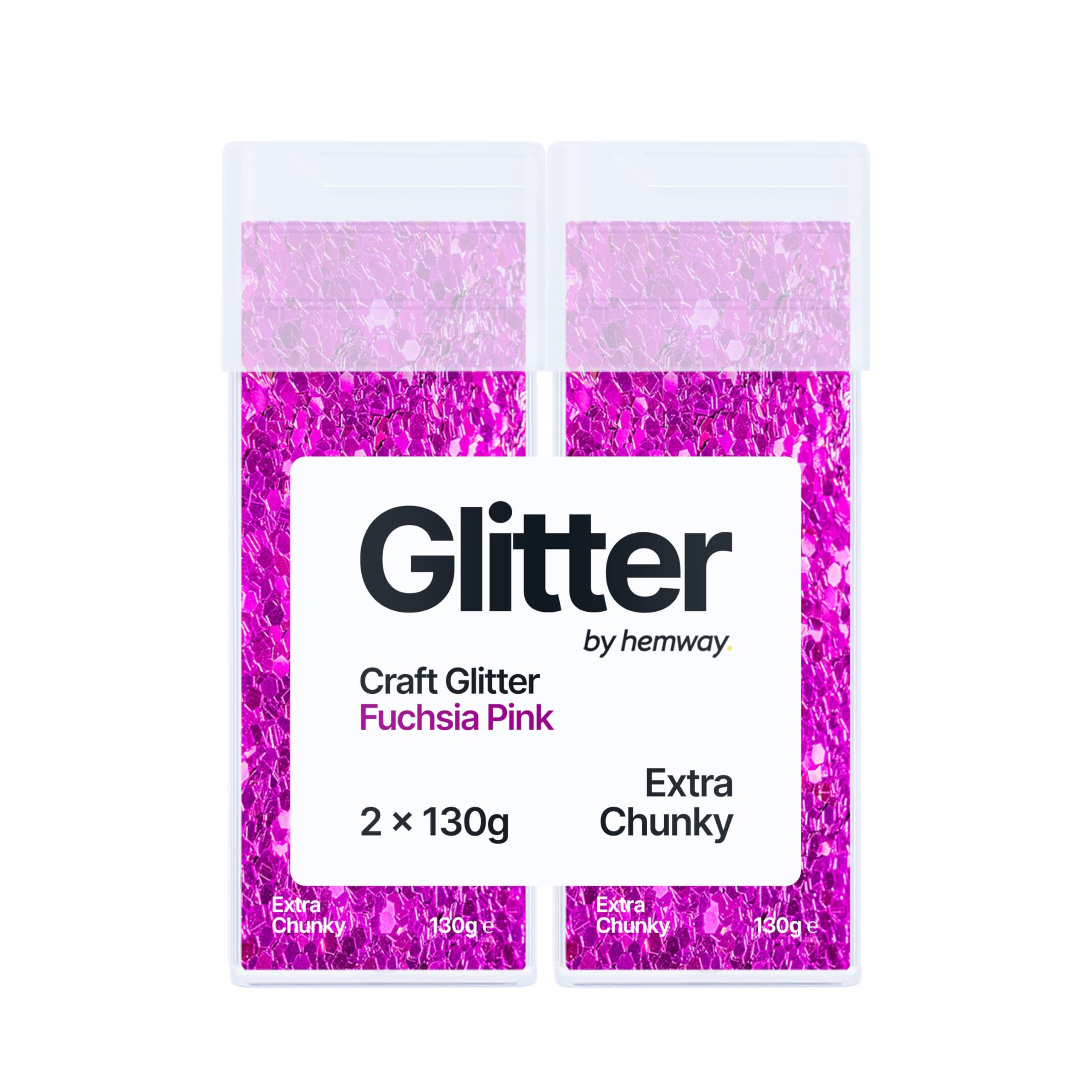 Hemway Glitter Shaker Fuchsia Pink 130g x2 Pack Extra Chunky, Craft Glitter Shakers for Resin & Epoxy Crafts, Christmas Art Supplies, Nail, Body, Face, Eye, Festival, Crafting, Slime, Sparkle