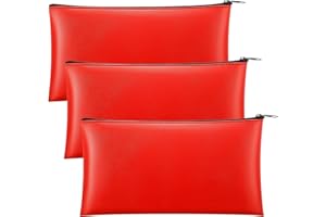 Paterr 3 Pcs Money Bag with Zipper Bank Bag 11 x 6 Inch Security Bank Deposit Bag PU Leather Money Pouch Leatherette Zippered Coin Cash Bag Utility Check Wallet Cosmetic Tool (Red)