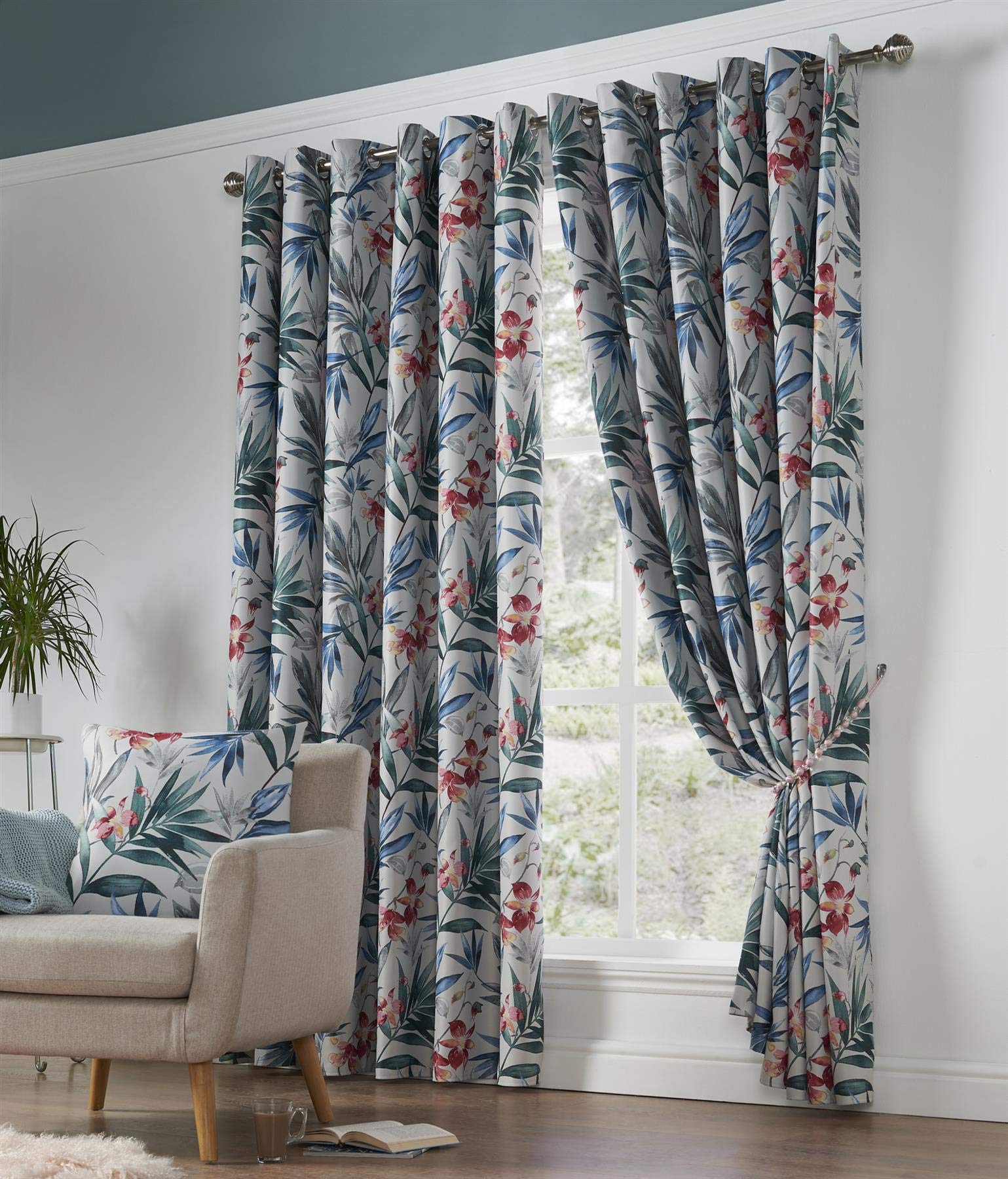 Alan Symonds Florida Printed Blackout Eyelet Curtains/Fuchsia (66" x 90"), 124024820