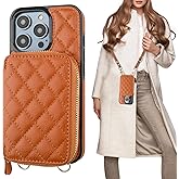 Bocasal Crossbody Wallet Case for iPhone 14 Pro, RFID Blocking PU Leather Zipper Handbag Purse Flip Cover, Kickstand Folio Case with Card Slots Holder Wrist Strap Lanyard 5G 6.1 Inch (Brown)