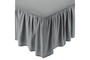 �鶹�� Basics Lightweight Ruffled Bed Skirt, Classic Style, Soft and Stylish 100% Microfiber with 41cm drop-Queen, Dark Grey