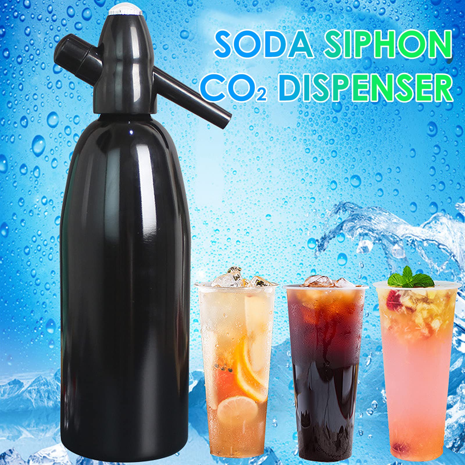 Sparkling Water Maker, 1L Soda Siphon, Aluminum Sodastream Soda Makers for Home, Portable Water Maker for Soda Water, Cocktails or Soda Water, Use 8 gram CO2 Cartridges(Not Included)