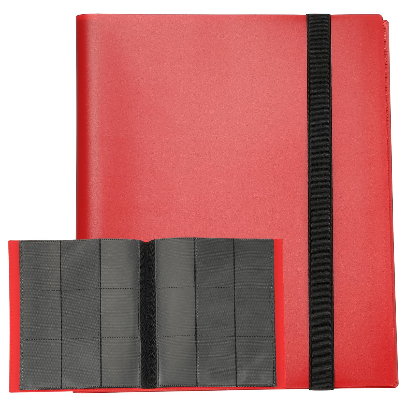 sourcing map 9 Pocket Trading Card Binder, PU Cover Card Collection Binder 540 Side Loading Card Binder Card Album Folder for TCG, Game Cards, Sports Cards(Red)
