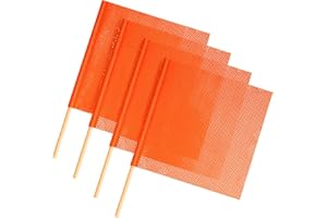 DIMARONGTON Bright Orange Safety Flags on Sticks, 4 Pack Vinyl-Coated Mesh 18x18 with 24" Wood Dowel, Oversize Load Wide Load Construction Traffic Flag for Trucks, Trailers, Boats, Parades